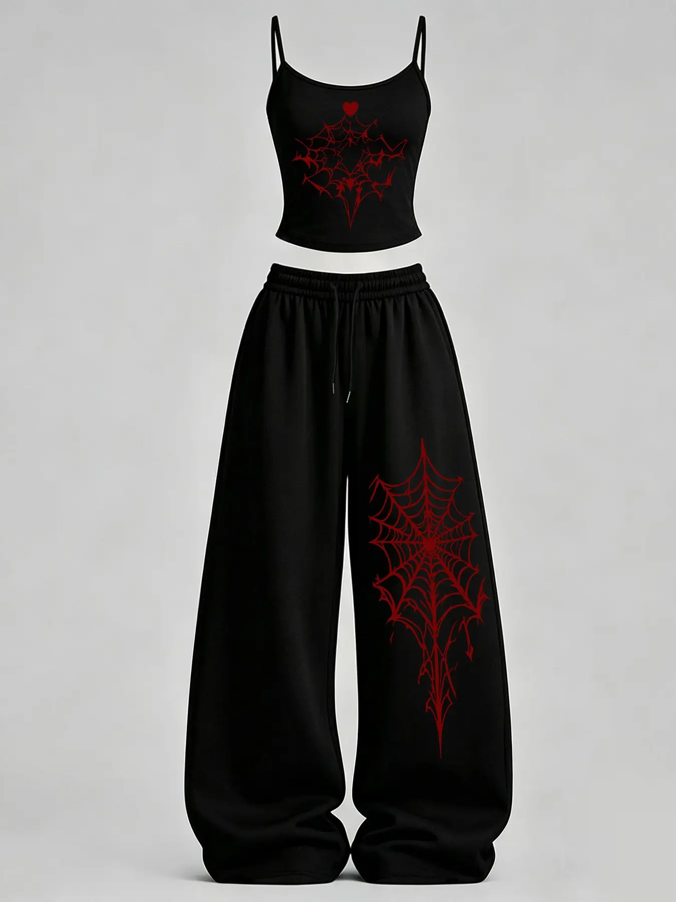 Women's Spider & Butterfly Print Slim Fit Tank Top + Loose Pants Set, Y2K Street Style, Casual Daily Wear, Home Leisure