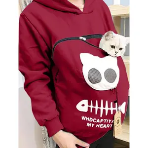 S-3XL  Cat Lovers Hooded Sweatshirt Kangaroo Dog Pet Paw Dropshipping Pullovers Cuddle Pouch  Fish  Pocket Hoodie
