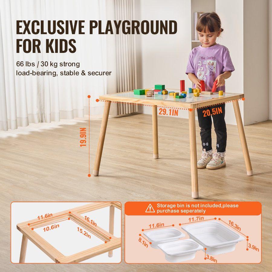 VEVOR Sensory Table for Toddlers, Kids Activity Table with Double-Sided Tabletop Non-Slip Feet, Indoor/Outdoor Play Activity Table, Wooden Sensory Table for Drawing Studying, Ideal Gift for Boy Girl