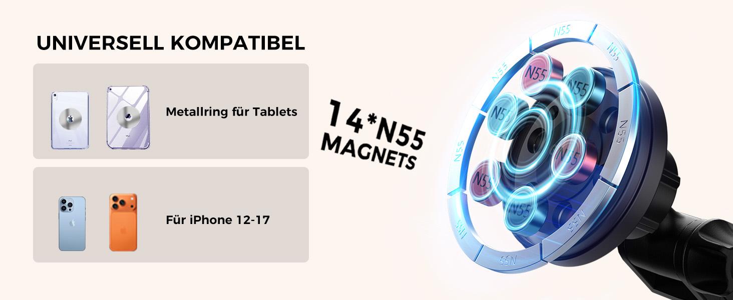 OHLPRO Magnetic Tablet Holder Car, 360° Rotating Car Mount, Telescopic Arm, Washable Suction Cup, Tablet Mounts for Dashboard, Windscreen, Compatible with 5-13 Inch iPad Smartphones