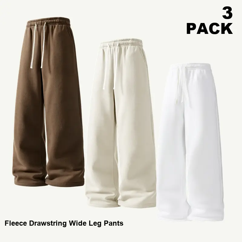 Men's Oversized Baggy Wide Leg Sweatpants 3-Pack (Assortment 10), Menswear Plain Mixed Colors Set, Loose Fit Full Length Casual Wear Lounge Pants with Elastic Drawstring Waist, Side Pockets, Sizes XXS-XXXXL
