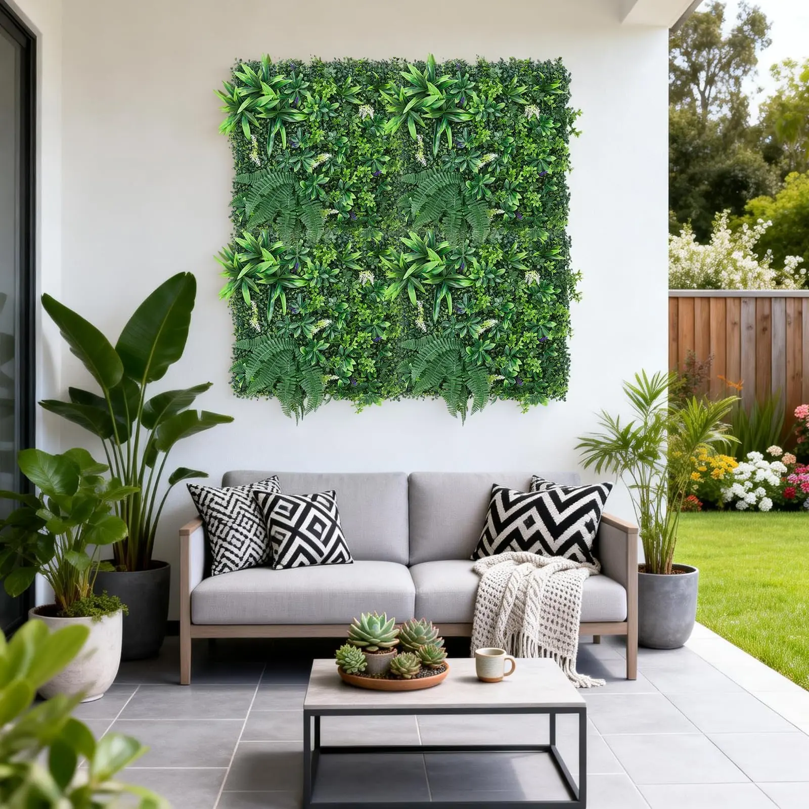 GARVEE 12Pcs 10"x10" Plastic Decorative Artificial Boxwood Panels, Privacy Fence Screen, Greenery Backdrop for Indoor-Outdoor Wall, Patio Decor