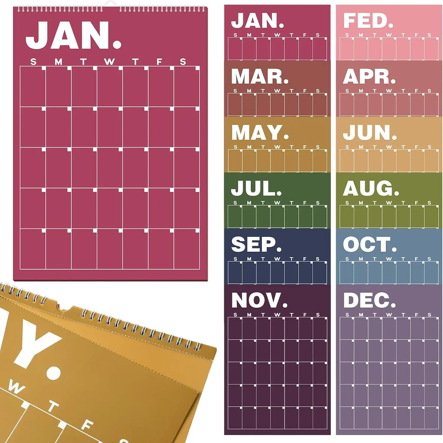 2026 Perpetual Calendar Dry Erase Large Blank Desk Planner Colorful  Undated Binding Tearable Calendar for Wall Annual Erasable Planner(Bright Color,Vertical Version)