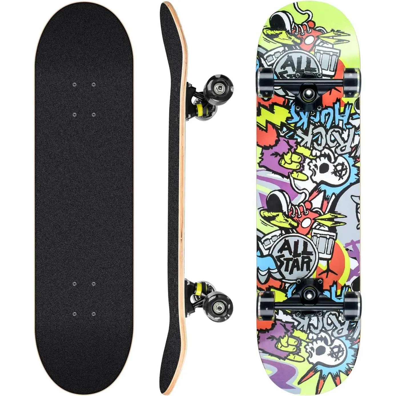 Skateboards for Beginners, 31 x 8 inch Complete Skateboard for Kids Teens Adults, 8 Layer Maple Double Kick Deck Concave Cruiser Trick Skateboard with Multifunction Skate