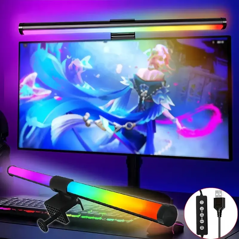 RGB LED Display Strip Light, USB Powered Adjustable Brightness, Multi-Color Modes, Space-Saving Design, Ideal for Home Office, Gaming, Reading