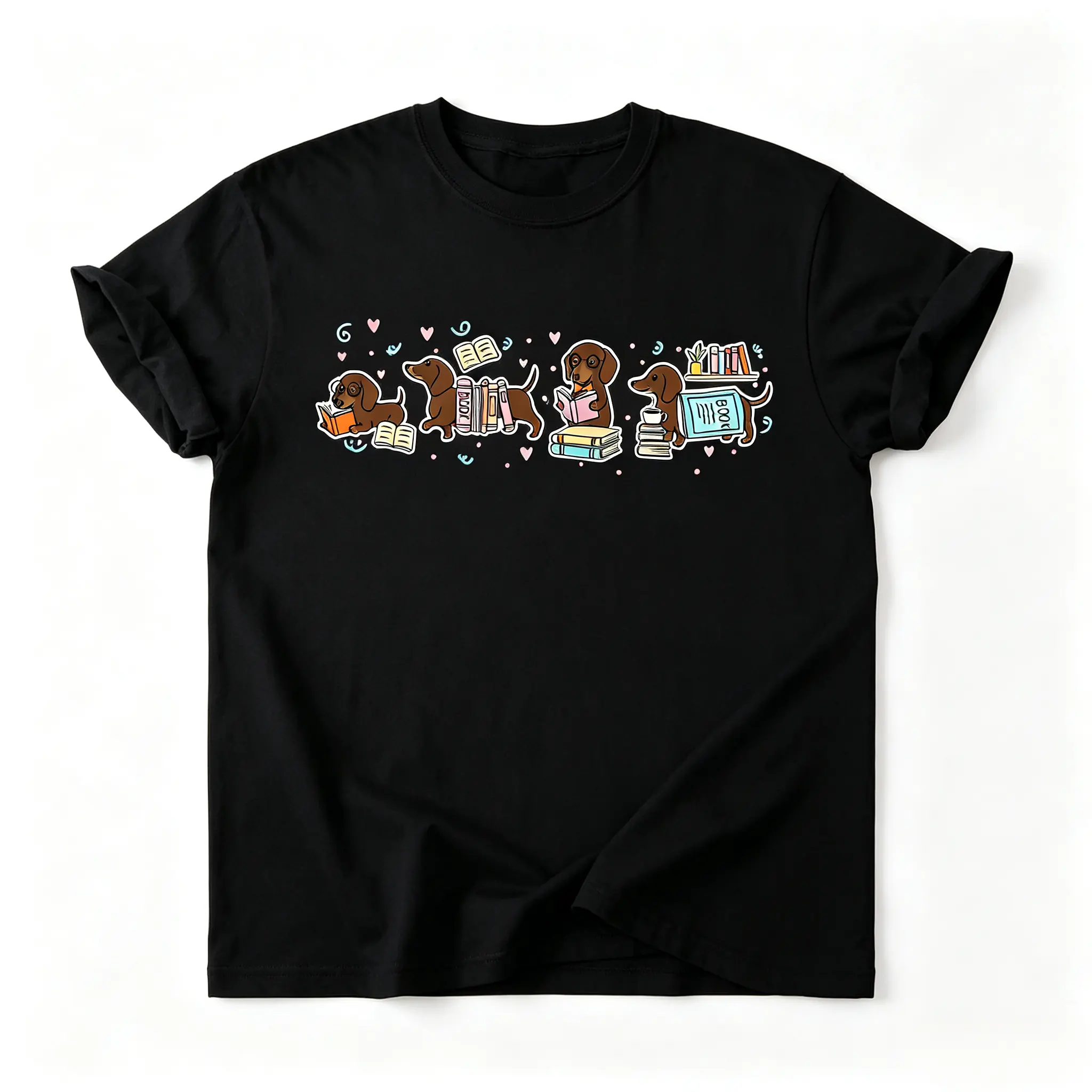 Cute Dachshund Reading Books Shirt |   Book Lover Dog Graphic Tee |   Wiener Dog Bookworm T Shirt |   Teacher Reader Gift