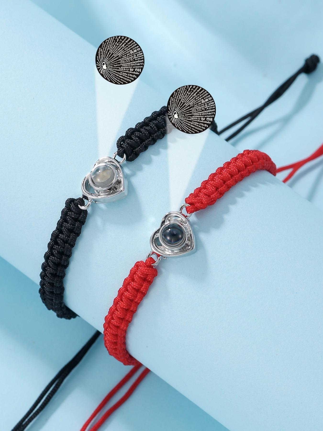 Unisex Street Trend Heart Charm Bracelets, Matching Heart Bracelets, 2pcs/set Couple Bracelet Set Trendy Drawstring Design Bracelets, Chic All-match Jewelry As Birthday Gift for Lovers, Valentine's Day, Gift, Fashionable Couple Bracelet