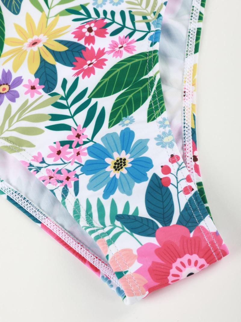 Women's Floral Print Bikini Set, Boho Fashion Sleeveless Swim Tube Top & Swim Bottom for Summer, Tropical Print Swimsuit, Ladies Swimwear for Beach Holiday Vacation