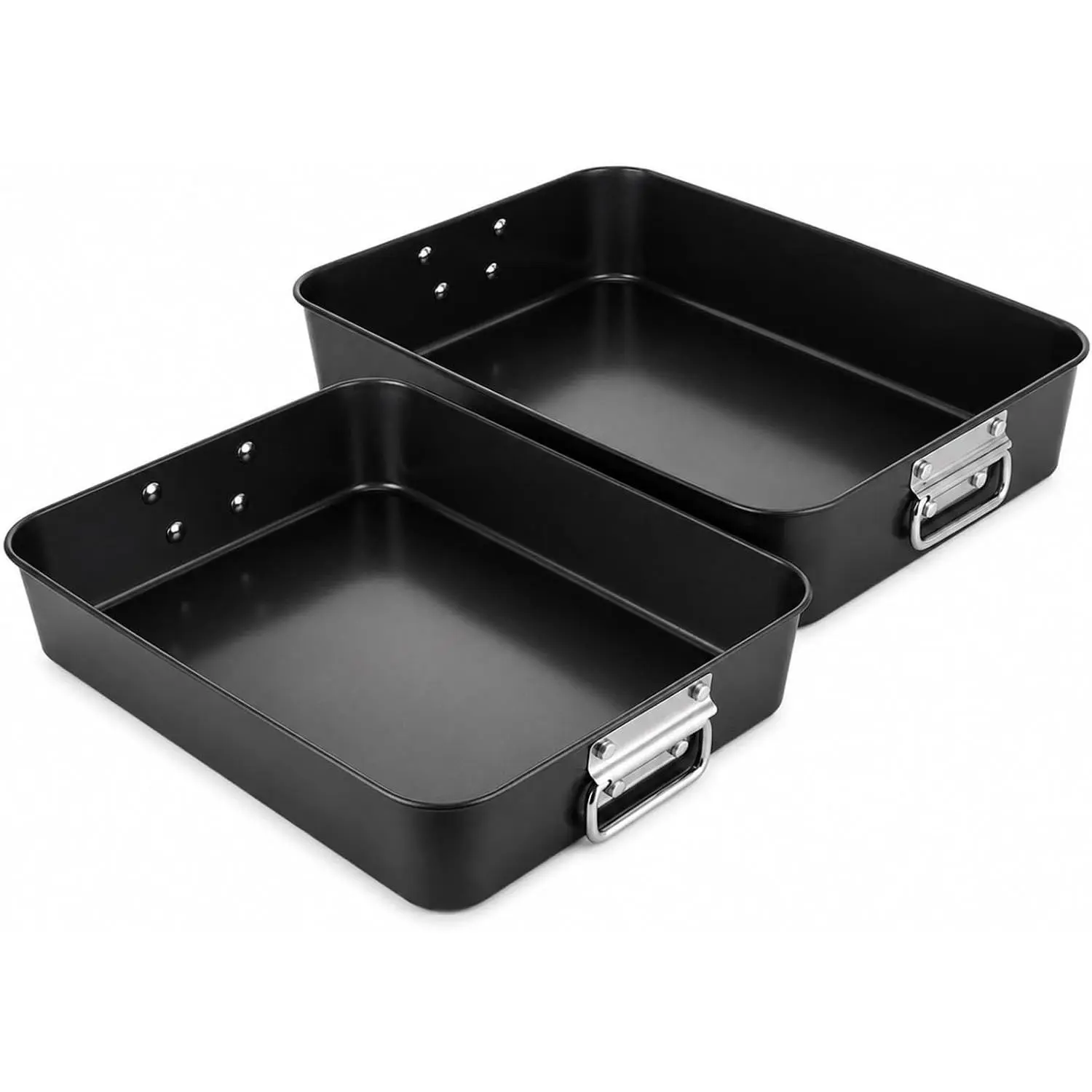 CYEAH 2-Pack Deep Lasagna Pan Set - 13.7 & 16 in Nonstick Carbon Steel Kitchen Bakeware, 3 in Deep Rectangular Pans with Handles for Lasagna, Roasting, Casseroles, Black, Bake