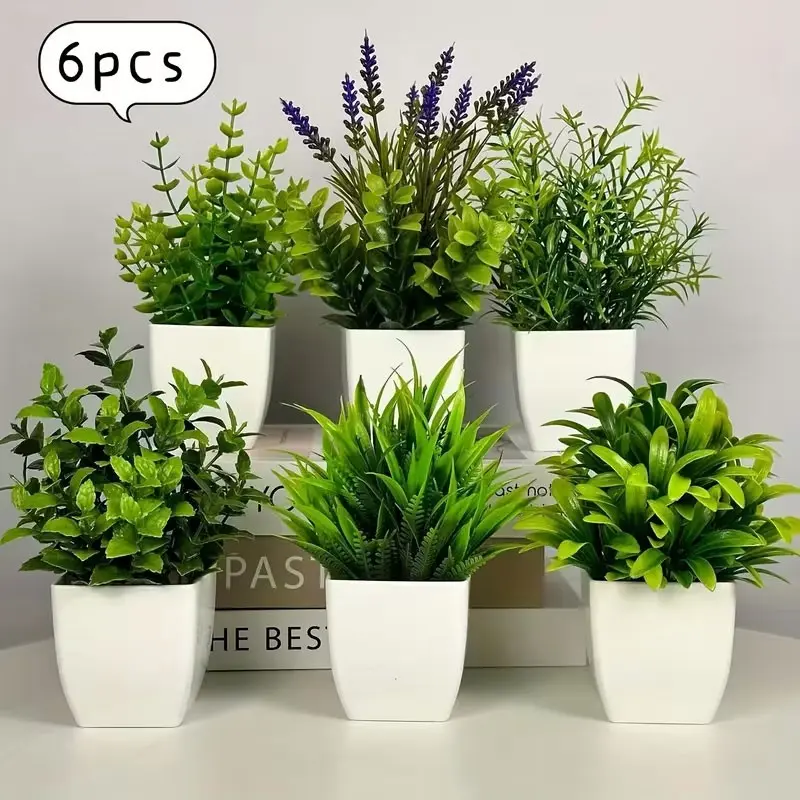 6 pieces of artificial white potted plants, realistic plant home decorations, for office, bathroom and bedroom green decoration