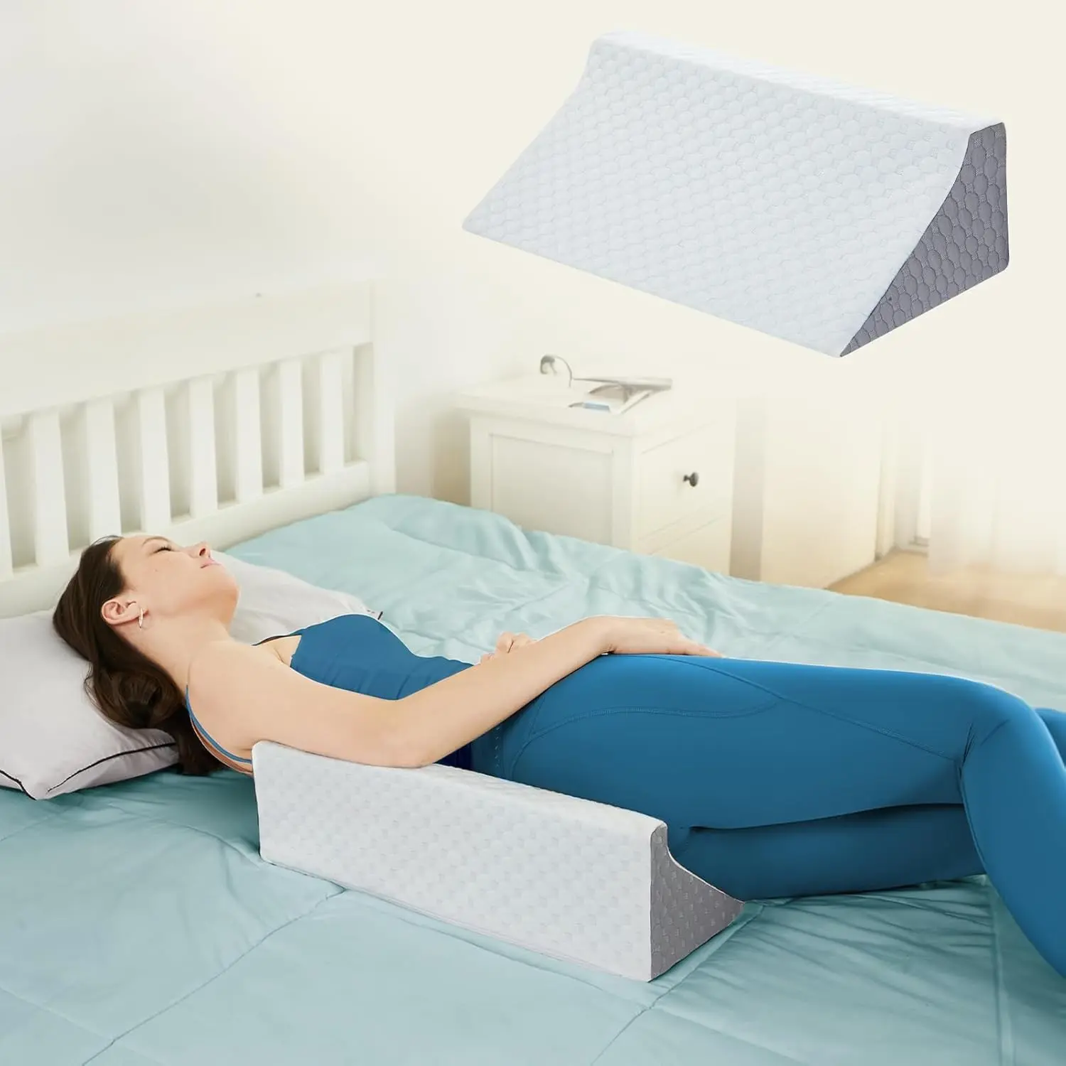 Body Positioner Wedge Pillow for Side Sleeping, Back & Leg Support, Pregnancy, Ankle Elevation - Memory Foam with Machine Washable CoverGift