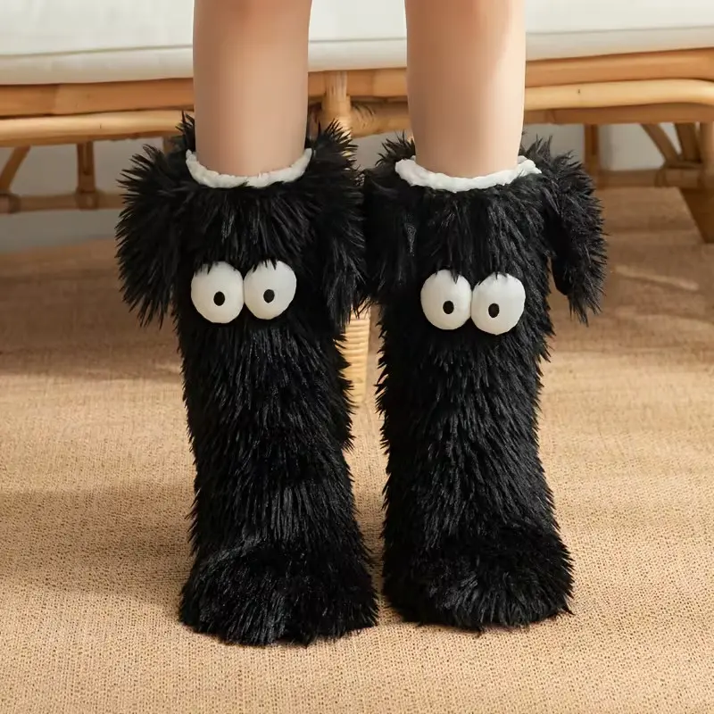 Women's Fleece Slippers Socks, Non-Slip Grip Thick Sole, Warm Sherpa Lining, Comfortable Winter Accessory, Perfect Christmas Gift