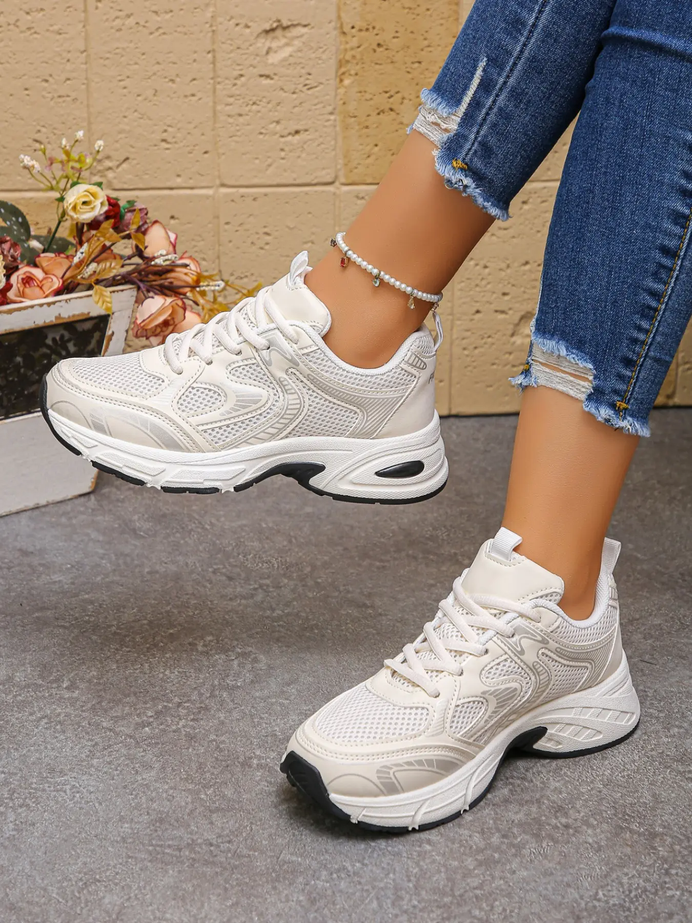 Vintage Breathable Mesh Thick Sole Casual Shoes for Women, Shock Absorbing Walking Running Training Shoes, All Seasons Comfort