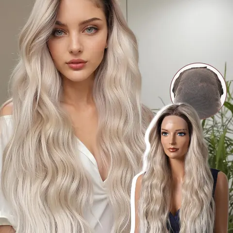 Topshe 13*6 Large Lace Front Wig in Platinum Color, Glueless Frontal Wig, Loose Wave Glueless, Long Wavy Hair with Natural Parting, Breathable and Lightweight Design for All Seasons, Frontal Lace Wigs