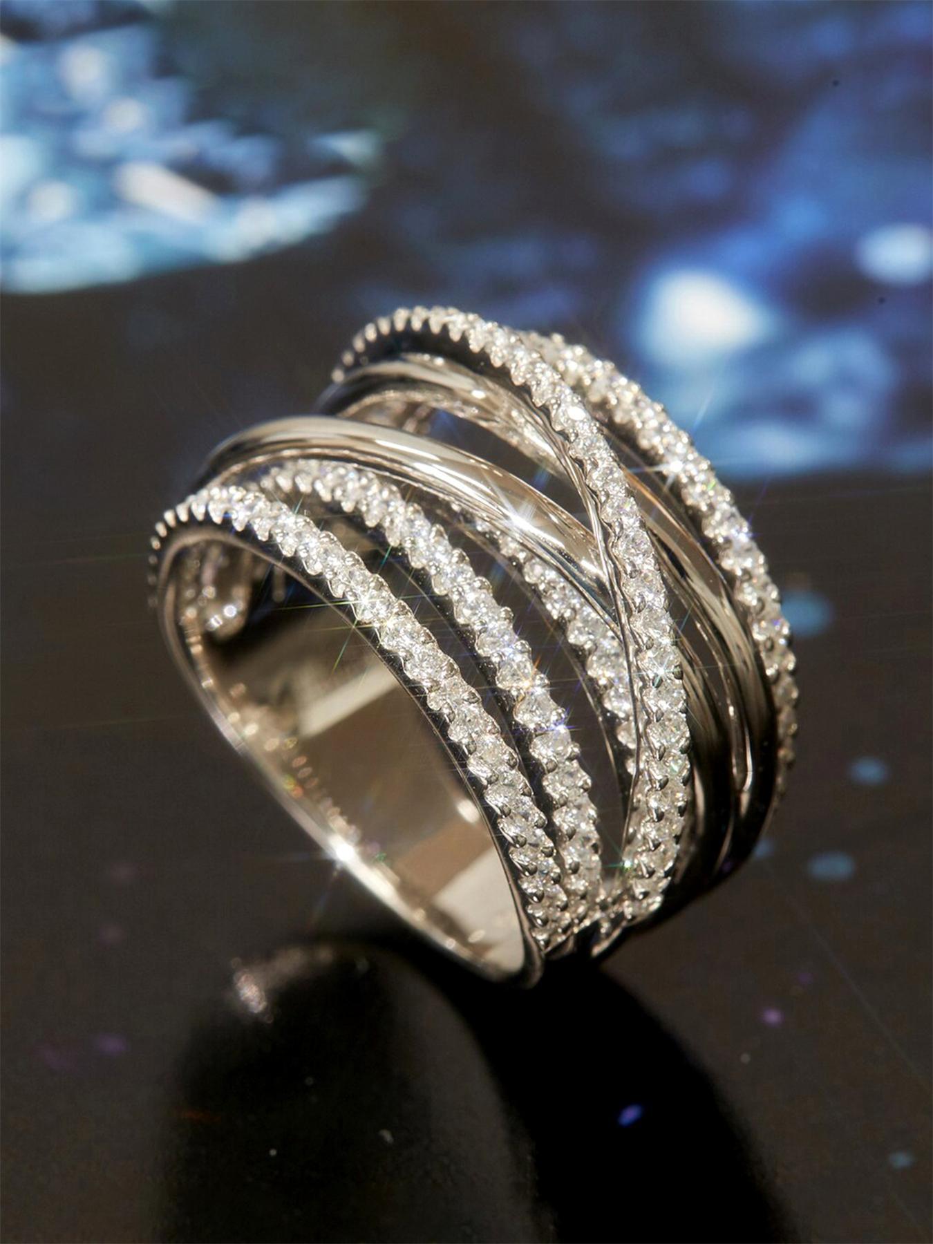 Elegant Rhinestone Decorated Criss Cross Design Ring, Exquisite Trendy Ring, Fashionable Jewelry for Women As Gift, Elegant Everyday Ring, Elegant Glittering Ring