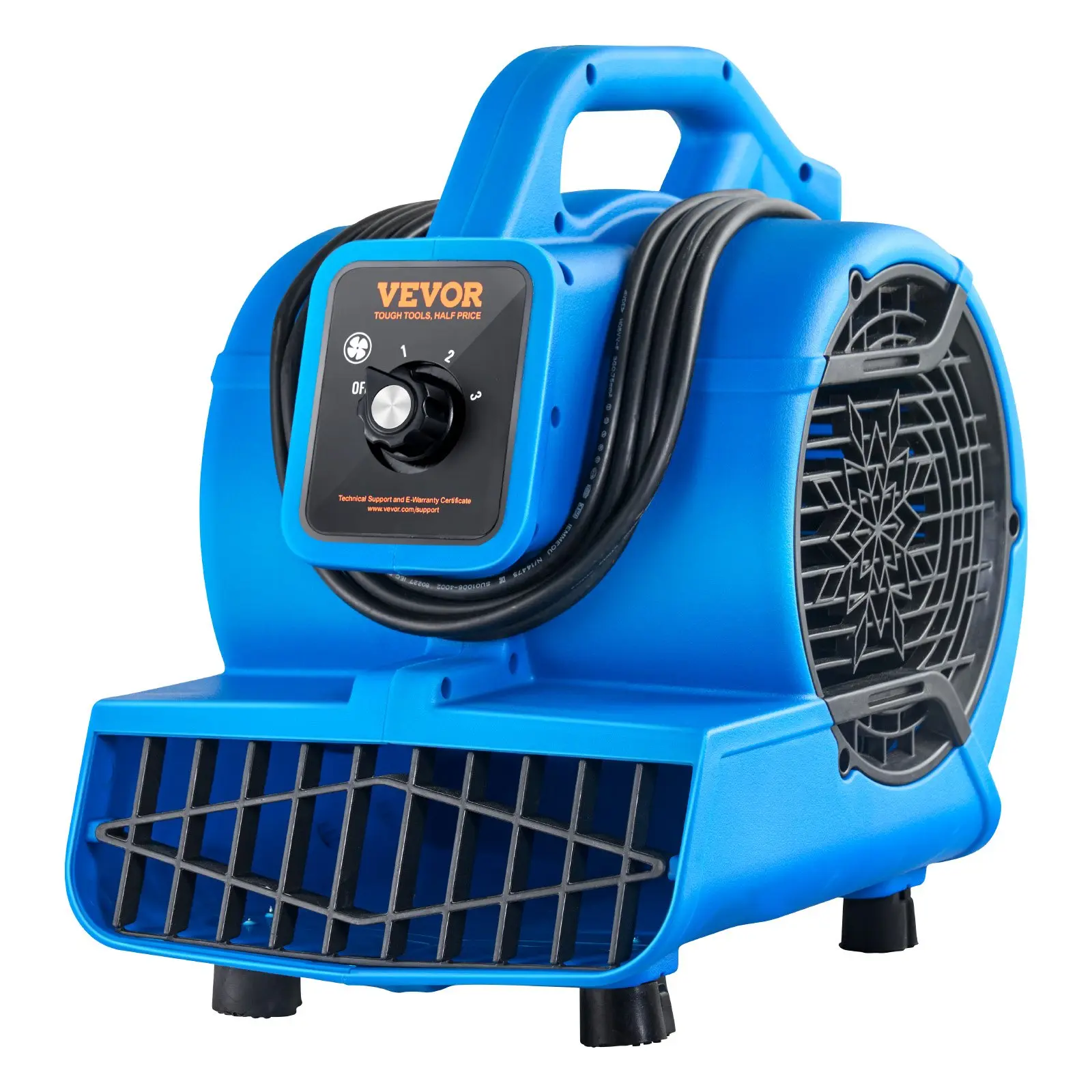 【DealsForYouDays】VEVOR 12-Inch Floor Blower with Top Handle, 1360 RPM, 600 CFM Air Mover, Cord, 4 Blowing Angles, 3-Speed Adjustment, Portable Carpet Dryer for Drying Floors, Drying Tasks, Janitors, Inches