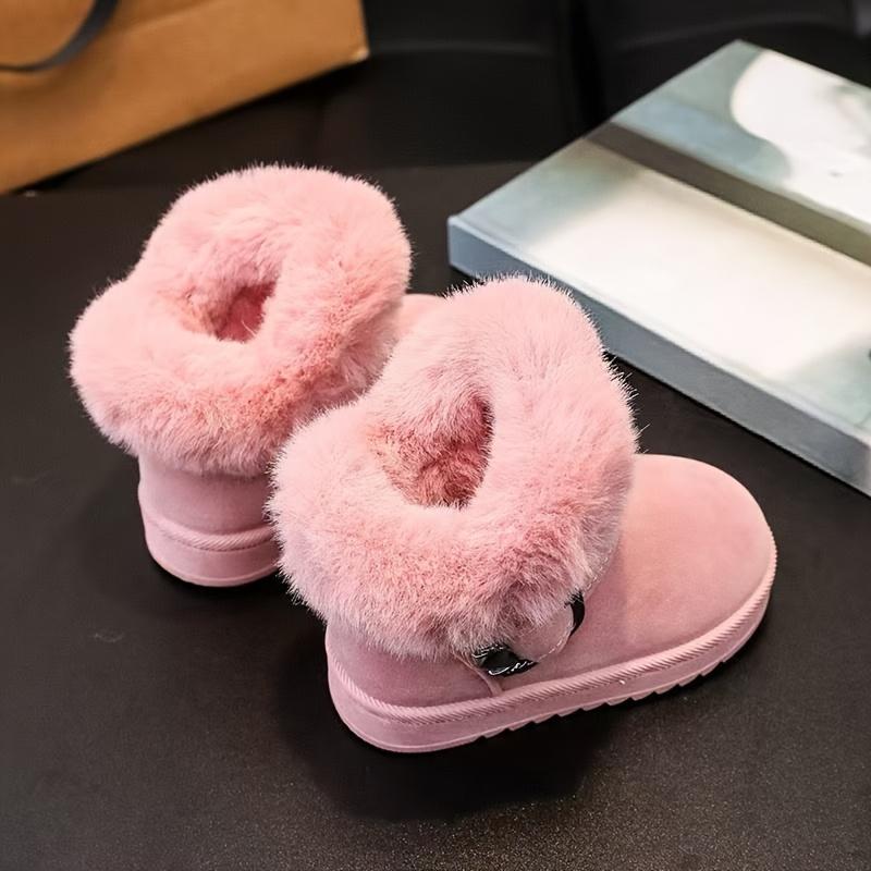 New[Girls' Winter Comfort Boots] Soft Fabric Lining, Durable Rubber Sole Girls' Winter Comfort Boots |             Slip-On Round Toe, Casual & Preppy Style, Perfect for Outdoor & Casual Attire, Minimalist Design