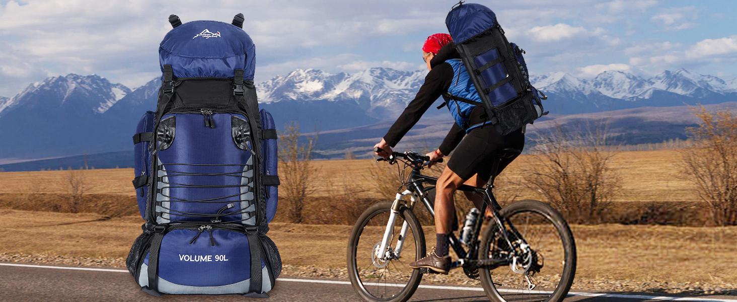 AGS 90L Hiking Backpack, Waterproof Camping Bag with Rain Cover, Lightweight Backpacking Back Pack