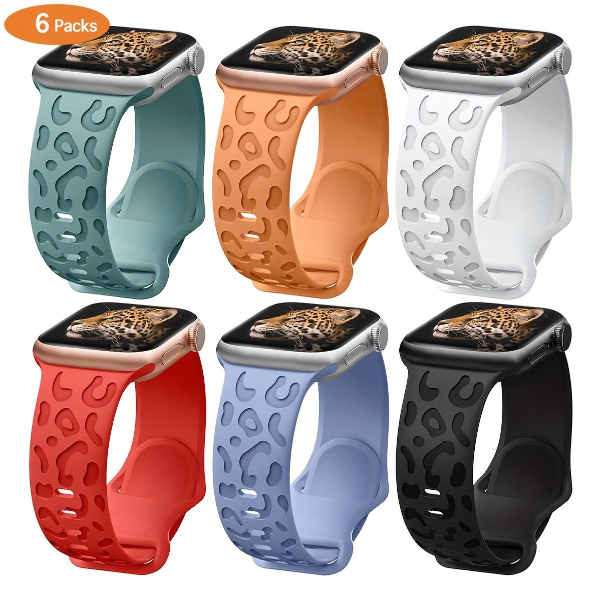 6-Pack Floral Engraved Silicone Apple Watch Bands – Soft Sport Strap 38–49mm (Series 1–11, SE, Ultra / Ultra 2 / Ultra 3), Women