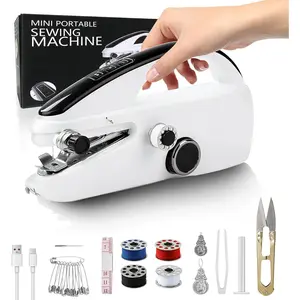 Mini Sewing Machine, Hand Held Sewing Machine for Beginners, Hand Sewing Machine for Clothes Fabrics Repair Home DIY, Small Manual Sewing Machine, Hand Stitching Machine