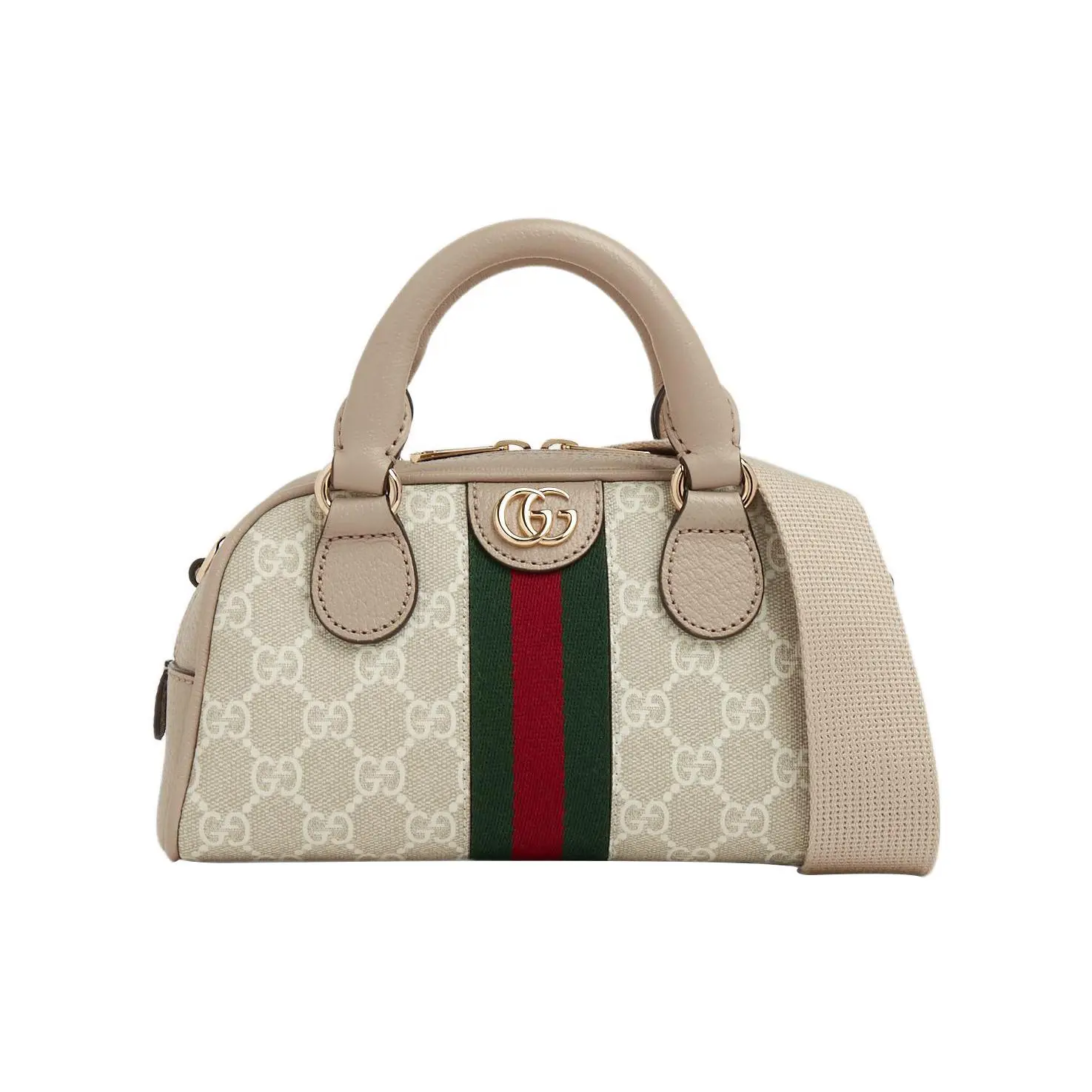 Gucci Ophidia GG Mini Crossbody Bag for Women, Canvas and Leather, Detachable Strap, Zip Closure, Beige