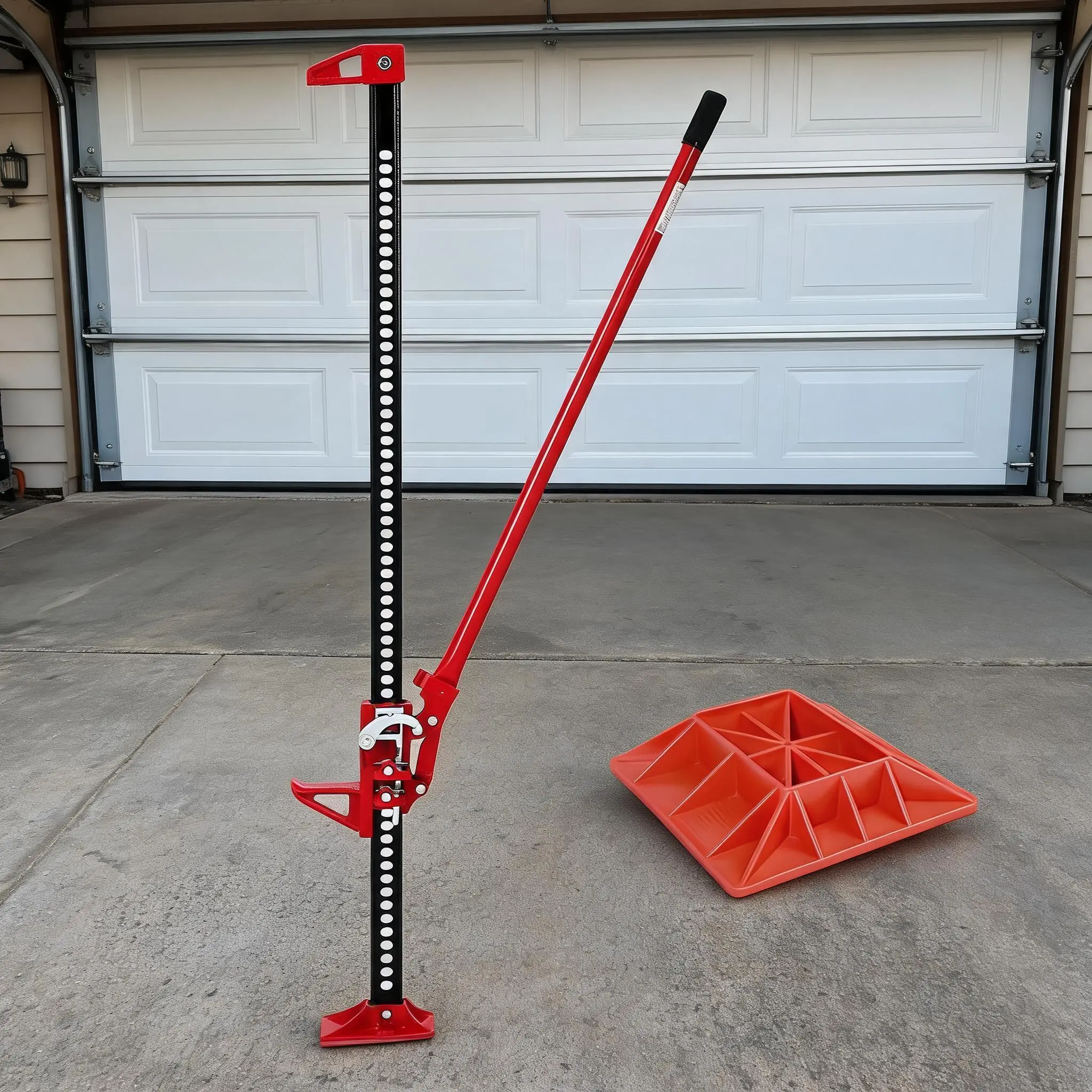 60-Inch Farm Jack with Wide Base, 7000 lb Capacity, 5.12-52 Inch Lift Range, Steel, Red