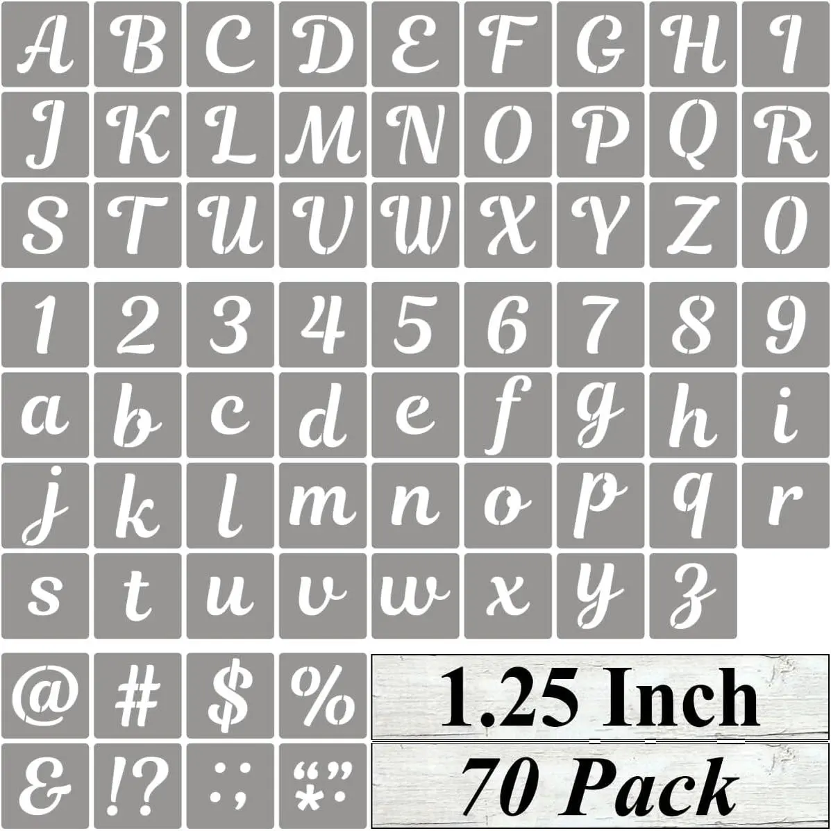 1.25 Inch Letter Stencils for Painting - 70 Pack Alphabet Letter and Number Stencil Templates with Signs for Painting,  Cursive Alphabet Stencils for Chalkboard  Crafts & Wall Decor