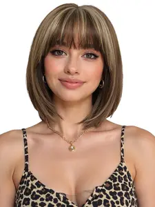 12 Inch Bobo Head Wig with Bangs, Deep, High-Light Synthetic Fiber, Large Scalp Design, Natural Look, Easy Care