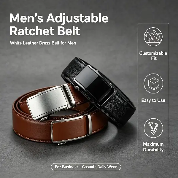 Men's Adjustable Auto Lock Belt | Premium Leather Dress Belt | Customizable Fit, Easy to Use, Durable for Business & Casual