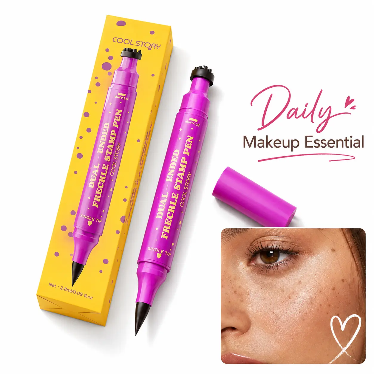 Dual-Ended Waterproof Freckle Pen, Faux Freckle Stamp & Fine Tip Makeup Pen, Long-Lasting Smudge-Proof Face Makeup Tool for Natural-Looking Freckles
