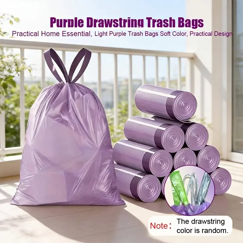 1 Roll/50 Household Tear-Off Drawstring Plastic Bags, Random Color Drawstrings, Affordable Trash Bags, Large Capacity, for Home, Store, Hotel