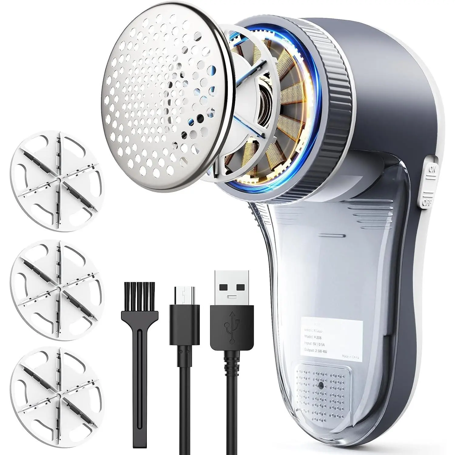 Electric Lint Remover - 6-Leaf Pill Shaver, Compact Tool with Mesh Cover, USB Rechargeable, Synthetic Fabric Rapid Clean for Clothing, Couch, Furniture