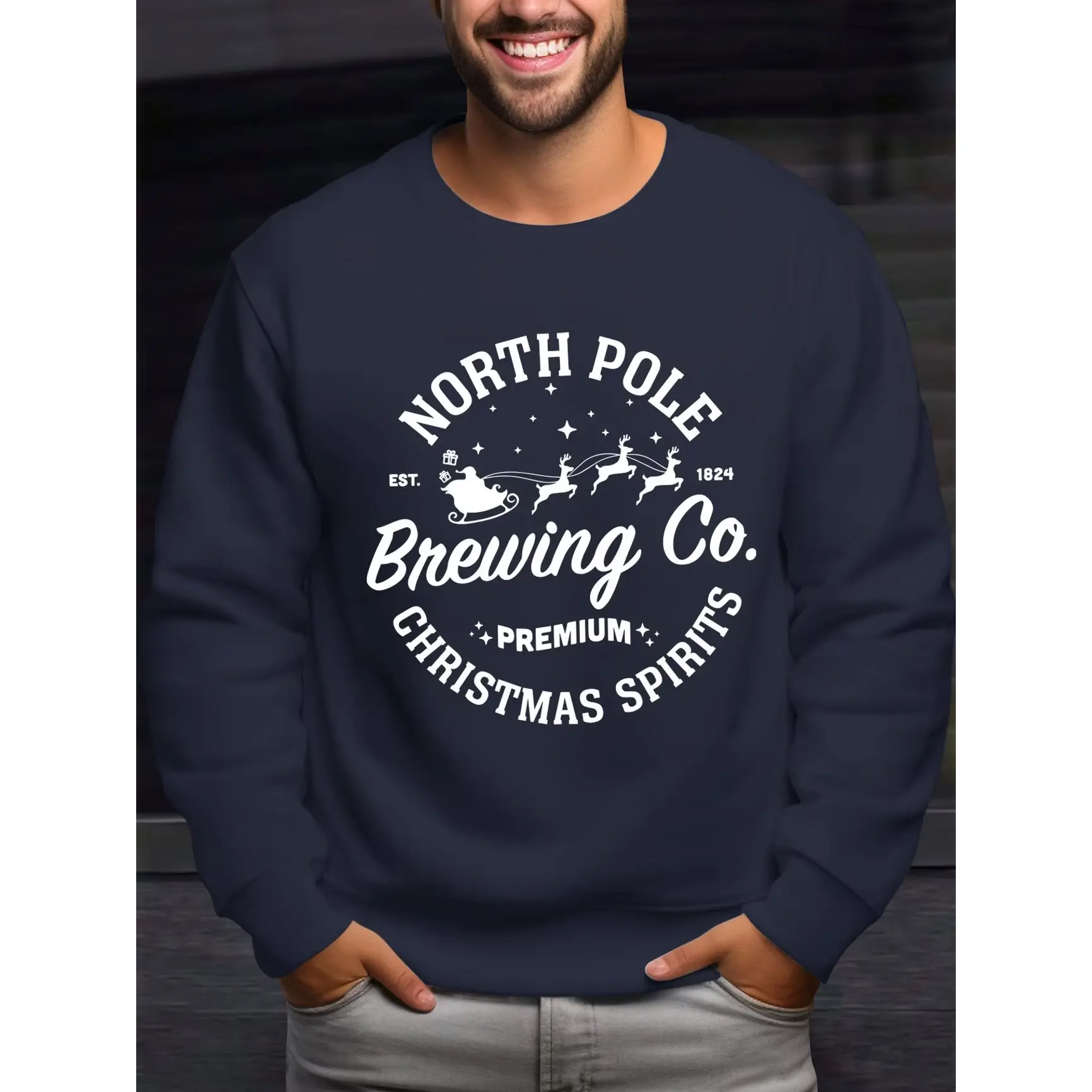 North Pole Brewing Co Christmas Graphic Crewneck Sweatshirt, Comfort Cotton Oversized Outfit, Perfect Xmas Holiday Gift, Fashion Cute Present For Family & Lover