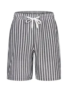 Vertical Striped Drawstring Waist Casual Shorts, Cotton Polyester Blend, Breathable, Home Beach Wear, All Seasons, S-Xxl