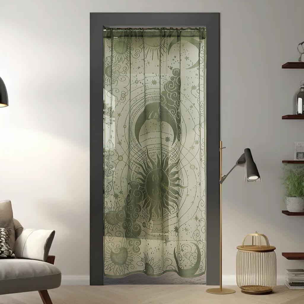 Sun & Moon Pattern Door Curtain, 1 Count Exquisite Lace Door Curtain, Home Decoration Curtain, Home Decor for Living Room Bedroom Hotel Salon