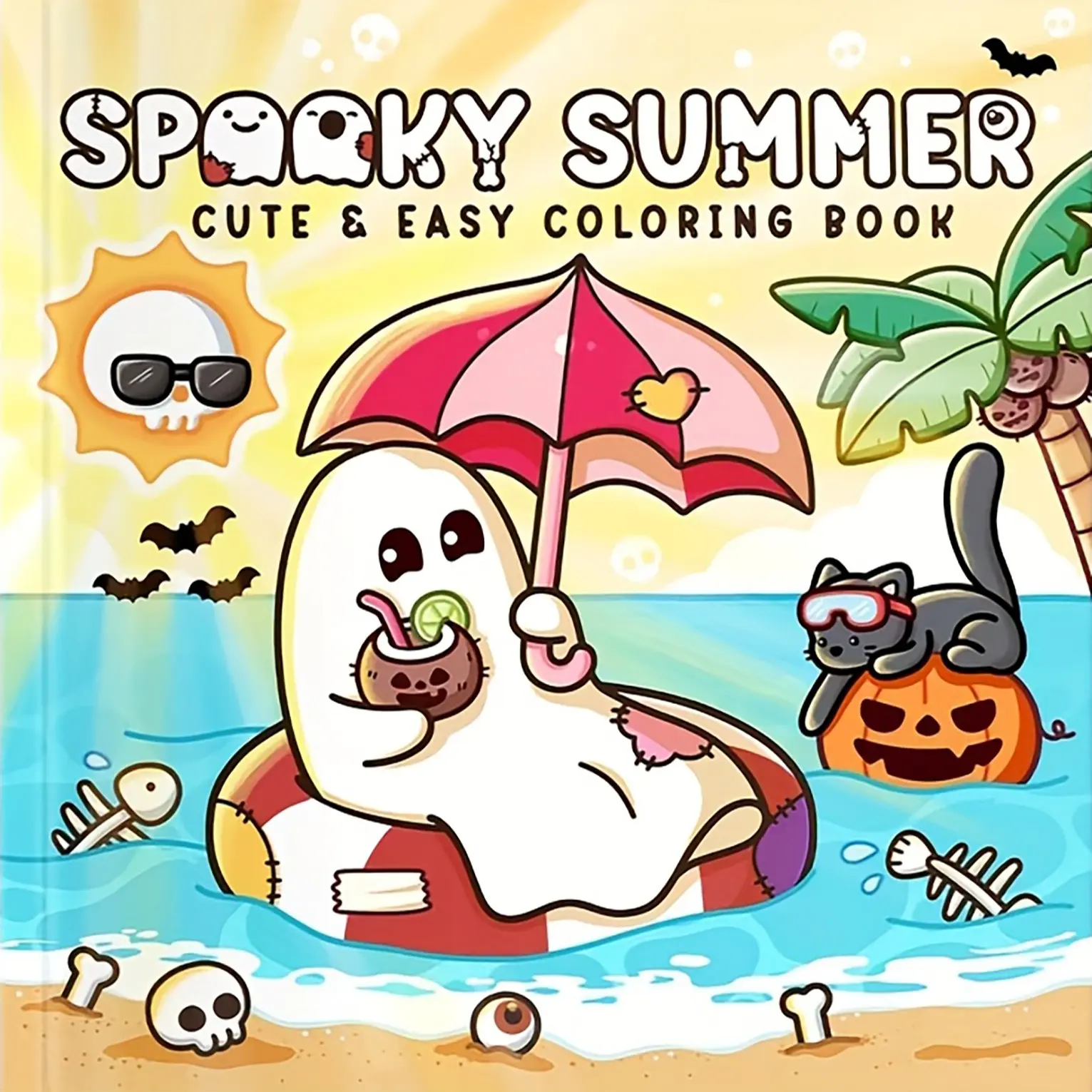 Spooky Summer Cute Easy Coloring Book for Adults Teens | Kawaii Pastel Goth Ghost Pumpkin Beach Halloween Coloring Pages, Stress Relief Therapy Relaxing ASMR Colouring Book, Creepy Cute Summer Gothic Art Activity Book,DIY Painting Supplies