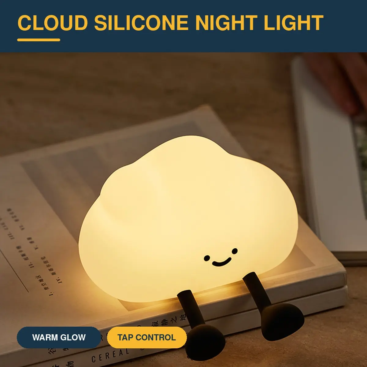 Cloud Silicone Night Light, Type-C Rechargeable LED Bedside Lamp with 3-Level Tap Dimming, 30-Minute Timer and Phone Holder, Soft Warm Ambient Light, Great Back-to-School Gift Choice for Bedroom Decor