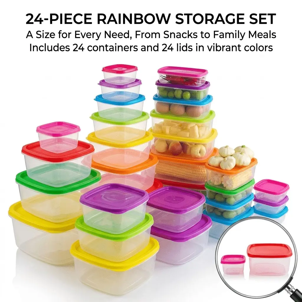 5 Pcs Plastic Food Storage Containers With Colorful Airtight Lids, Multiple Sizes Meal Prep Containers, Stackable BPA-Free Kitchen Organizers For Fridge, Freezer, Microwave & Dishwasher Safe