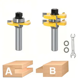2Pcs 3-Tooth T-Slot Tongue & Groove Router Bit Set,  1/2 Shank Woodworking Joinery Cutters for Tight Seam Panel Assembly  Woodworking, Milling, Cutting