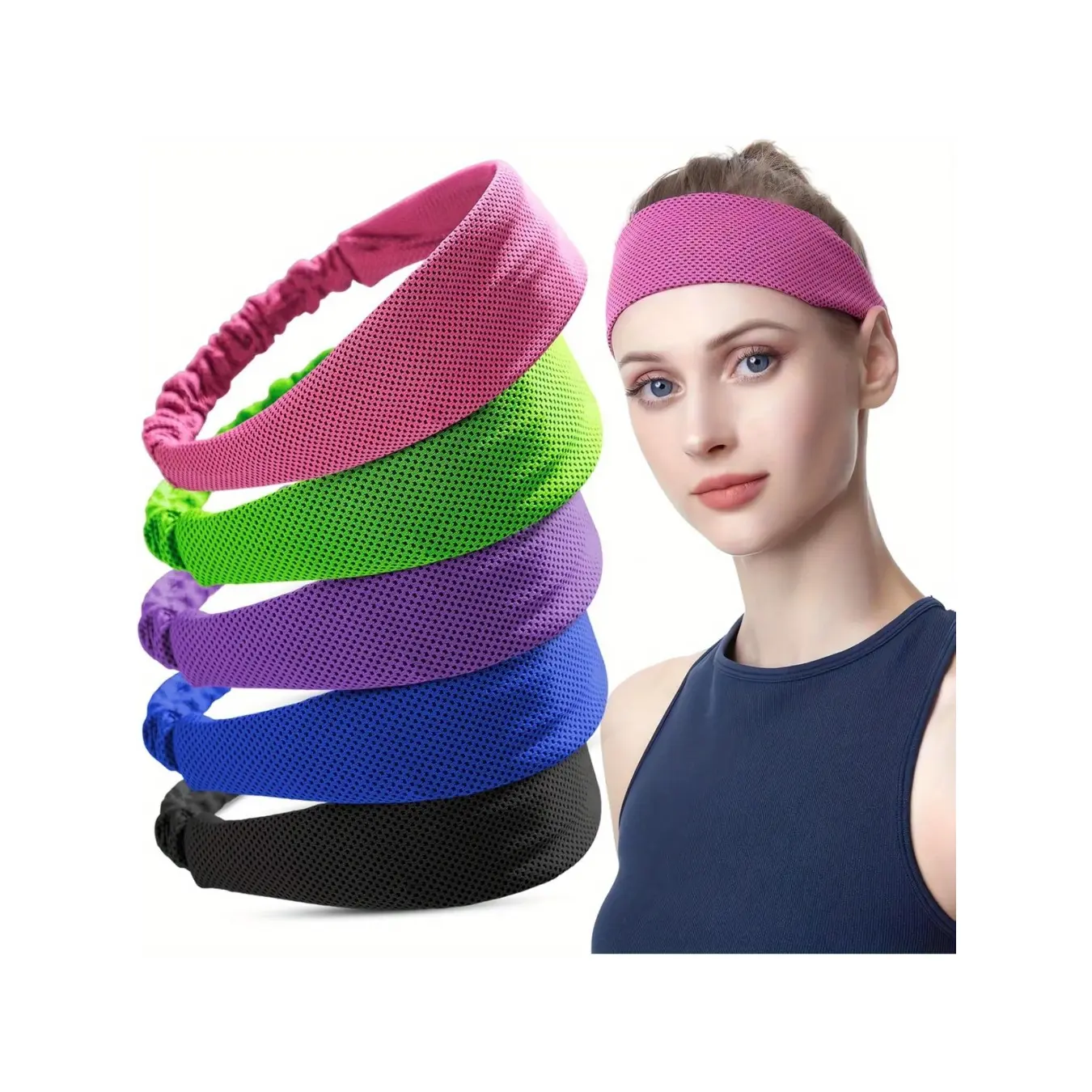 5PCS Cooling Headbands, Stretchy Cooling Sweatbands, Moisture-Wicking Sports Headbands, Athletic Headbands for Women and Men