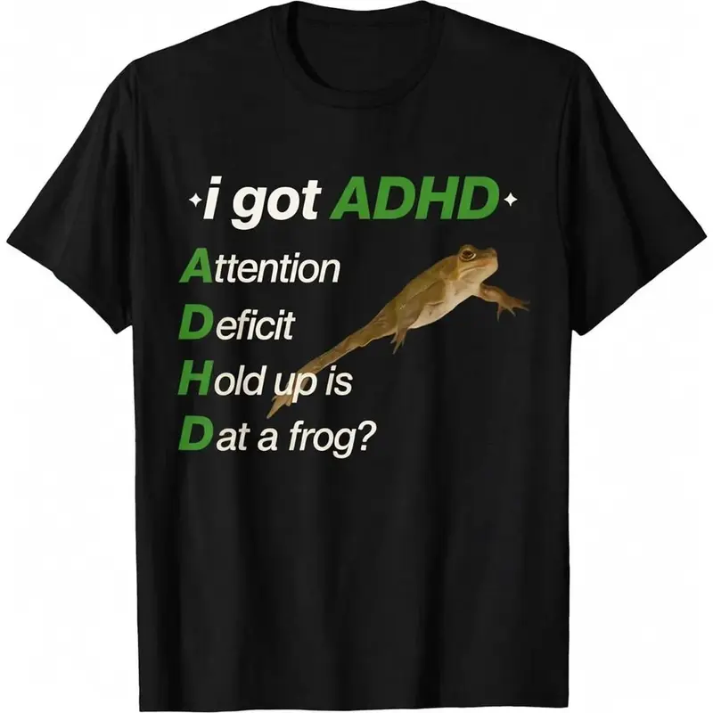 Men's ADHD Funny 'Is Dat a Frog' Graphic T-Shirt - 100% Cotton, Basic Classic Comfy Short-Sleeve Round Neck, Casual Fit, Double Stitching, Vintage Korean Party Tops, All-Season Menswear Tee