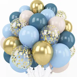 62pcs Macaron Blue Confetti Balloons Set, Baby Shower, Wedding, Birthday, Graduation Decoration, Choking Hazard Warning