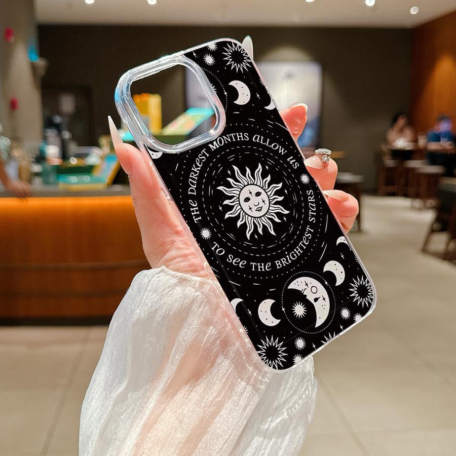 Space-themed large hole transparent sun and moon creative pattern phone case suitable for iPhone 17 16 15 14 13 12 11 Promax iPhone XS XR XSMAX. Creative and fashionable design, suitable for both men and women, a gift for friends, family, boyfriend, or gi