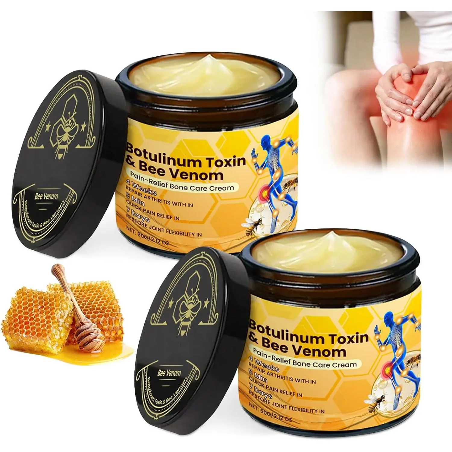 2PCS Botulinum Toxin & Bee Venom Bone Cream, Bee Venom Joint Relief Cream, Bee Venom Joint Gel with Natural Formula for Neck,Waist,Back Hand Feet and Leg