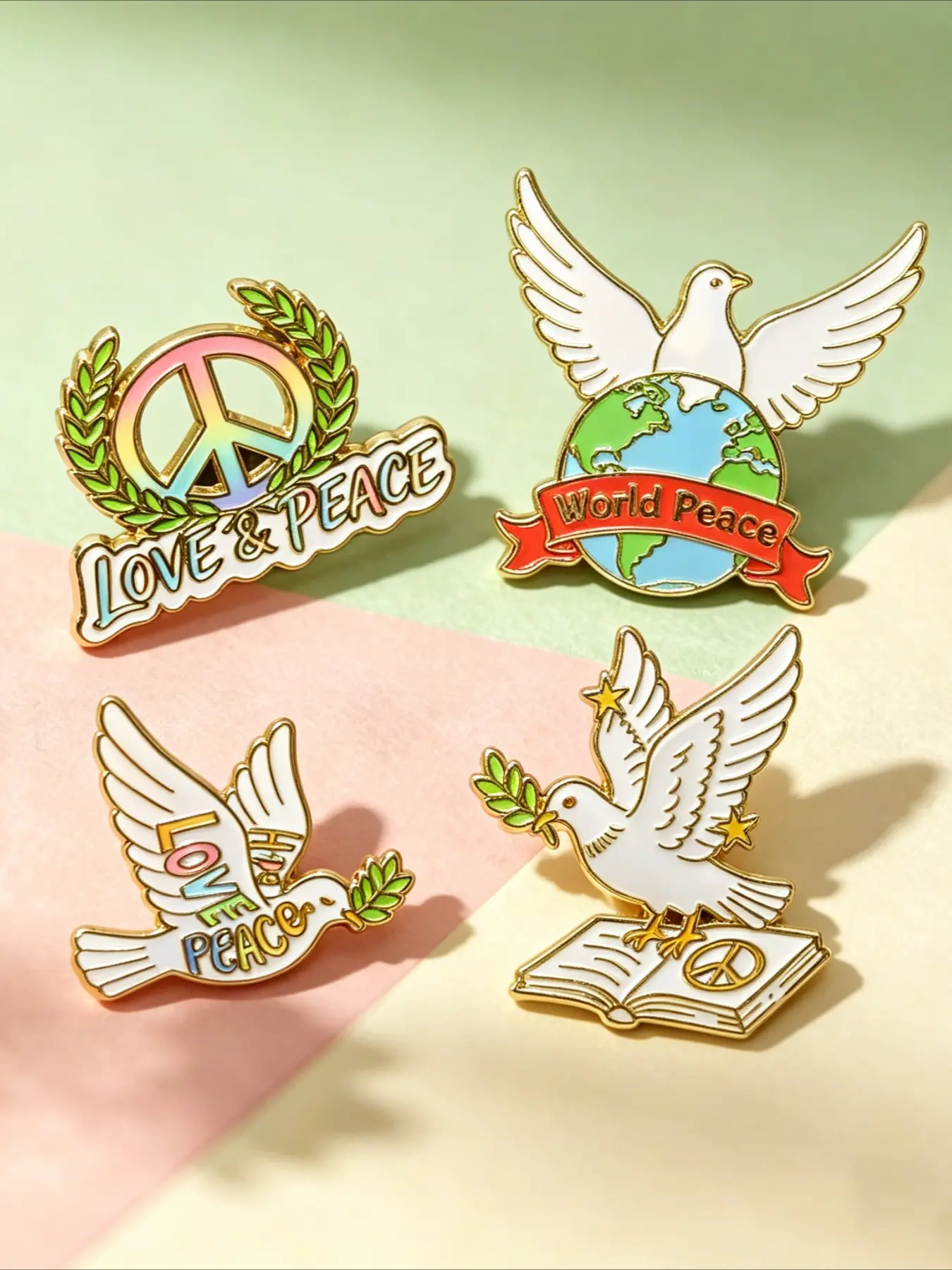 4Pcs Rainbow LOVE & PEACE Peace Dove Sign Enamel Brooch Pin Set, Retro Boho Peace Symbol Lapel Badge for Jacket Backpack, Equality Pride Accessory Gift