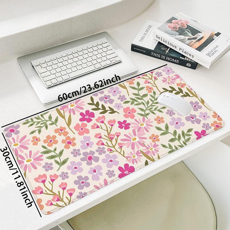 Floral Pattern Mouse Pad, 1 Count Rectangle Pastel Color Gaming Mouse Pad, Non-slip Rubber Base Stitched Edge Desk Pad for Desk Laptop Desktop, Office Desk Accessories, Corporate Work Desk Accessories