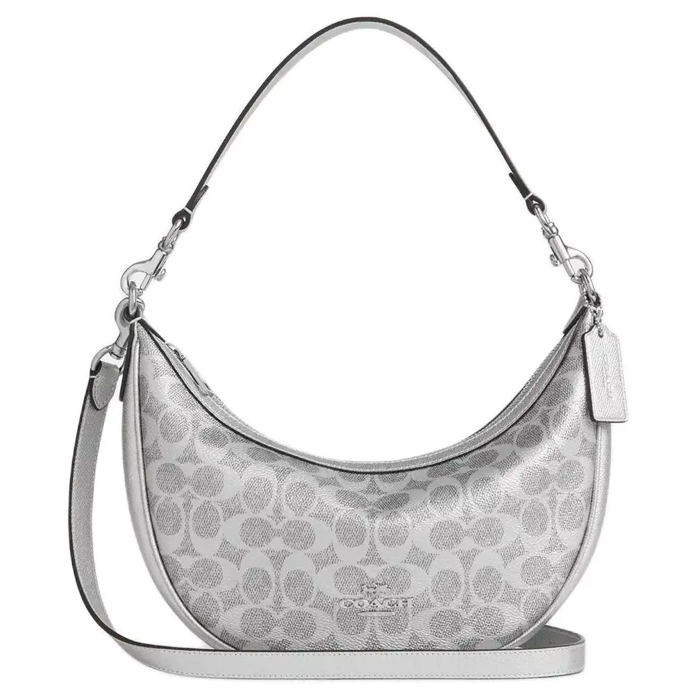 COACH Aria 26 Handbag for Women – Medium Silver-Tone Metallic Accents, Faux Leather, Gray