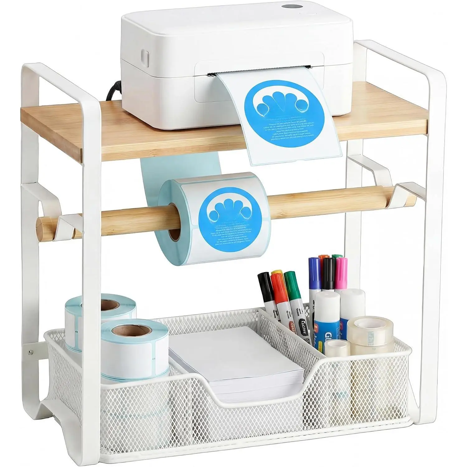 Label Holder for Thermal Printer - Sticker Roll Dispenser with Drawer - Shipping Lable Holder for Rolls and FanFold Labels - Thermal Printer Stand for , Office, Small Business (-Black)