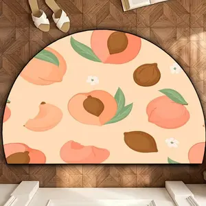 1 printed floor mat in a pink peach semi-circular design. This soft pink-colored floor mat is decorated with peach and leaf patterns and is suitable for use in indoor areas such as kitchens and living rooms.
