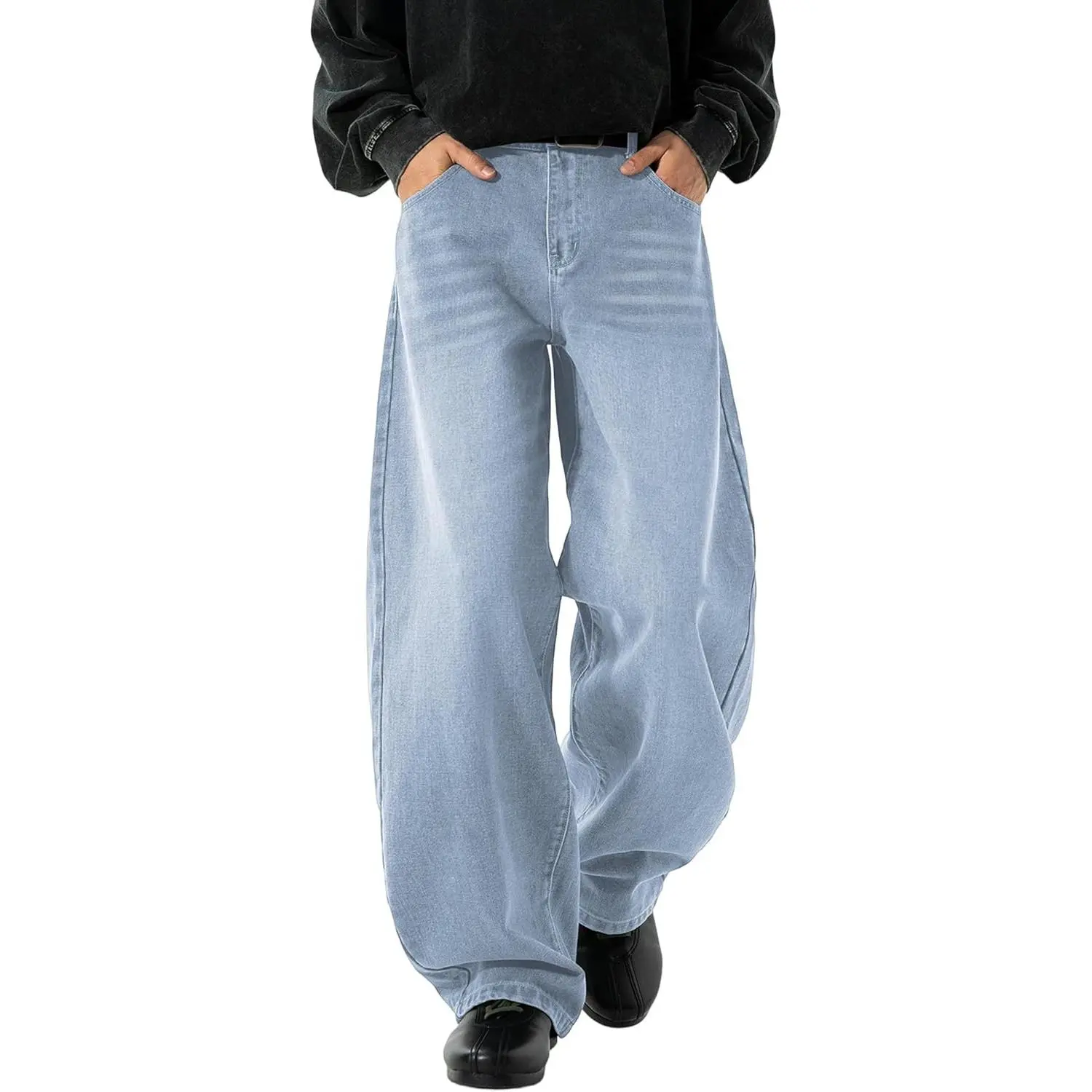 Mens Baggy Jeans Loose Fit Wide Leg Jeans Streetwear Pants Y2K Carpenter Denim Black Vintage Oversized Jean for Men